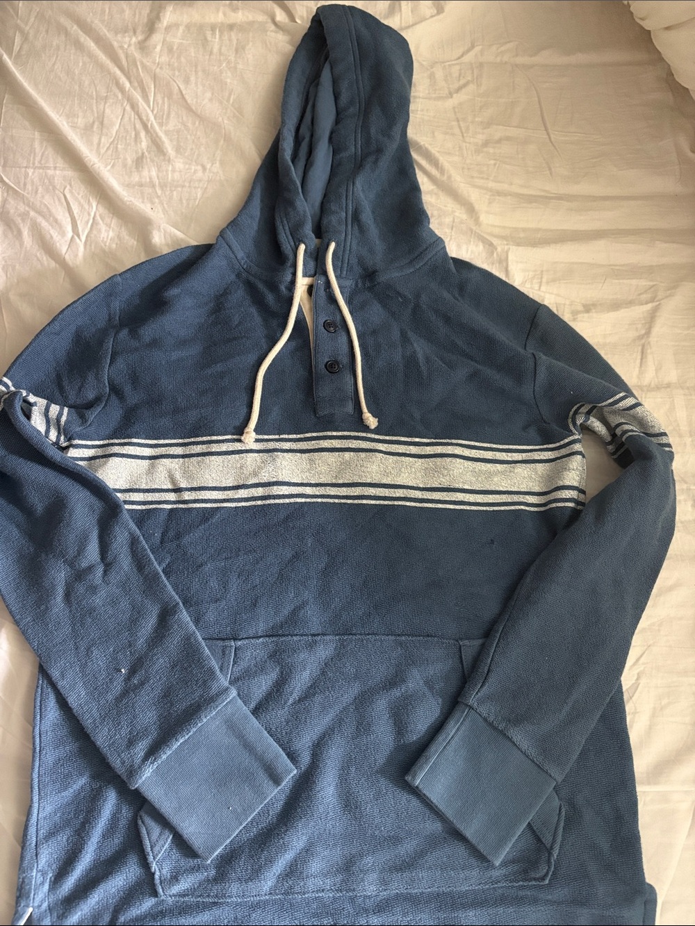 American Eagle Outfitters Blue Hooded Sweatshirt with White Stripes